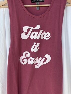 Red/Light Maroon Graphic Tank with White 'Take it Easy' Print